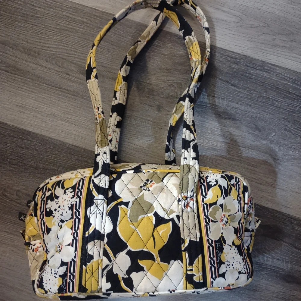 Vera Bradley Yellow and Black Floral Quilted Shoulder Bag - Picture 3 of 14